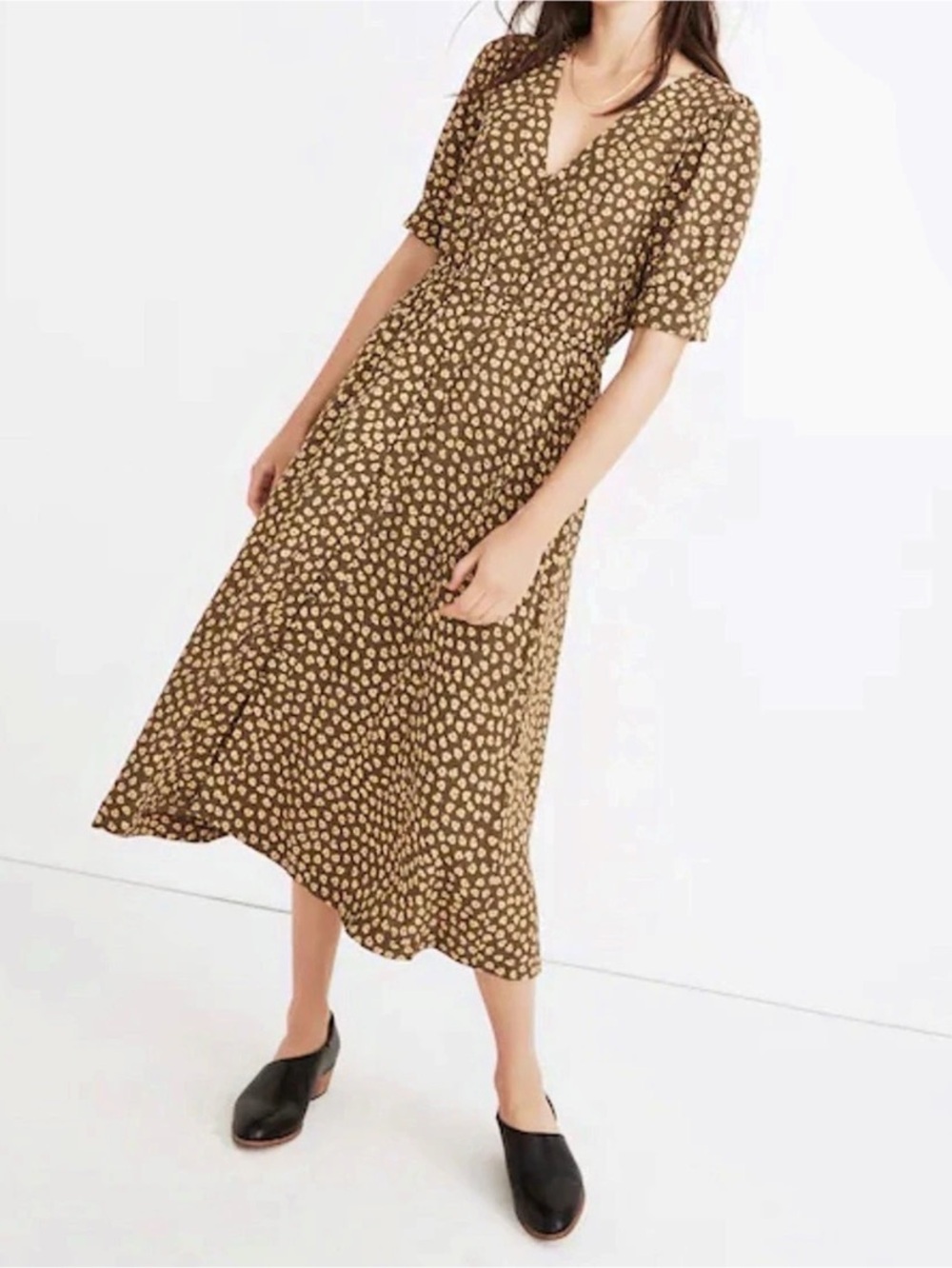 Madewell Button-Front Midi Dress in Piccola Floral Brown & Yellow Size 12